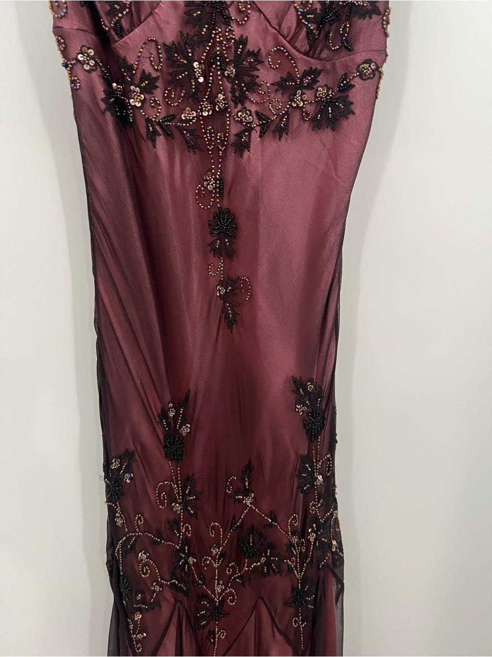 Vintage Adrianna Papell Boutique Evening Whimsigoth Beaded V-Neck Silk Maxi Gown - Picture 7 of 12